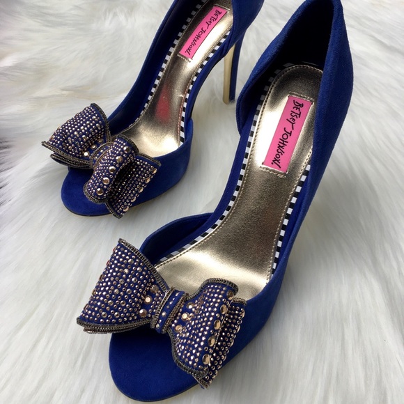 🎀NWT Betsey Johnson Glendah Blue/Gold Heels - Picture 2 of 16